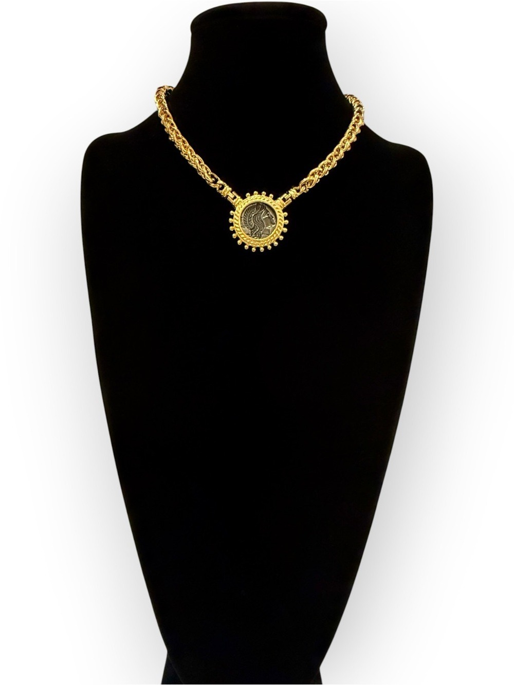 Luxury 2-Tone Coin Collar Necklace NWT | Vintage Roman Cameo Medallion Necklace